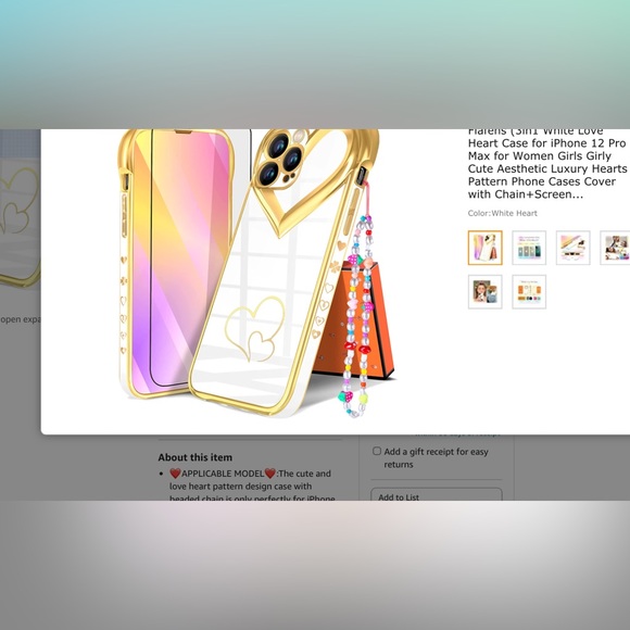 Flafens White Love Heart Case iPhone 12 ProMax Lux Hearts Cover - Picture 4 of 10